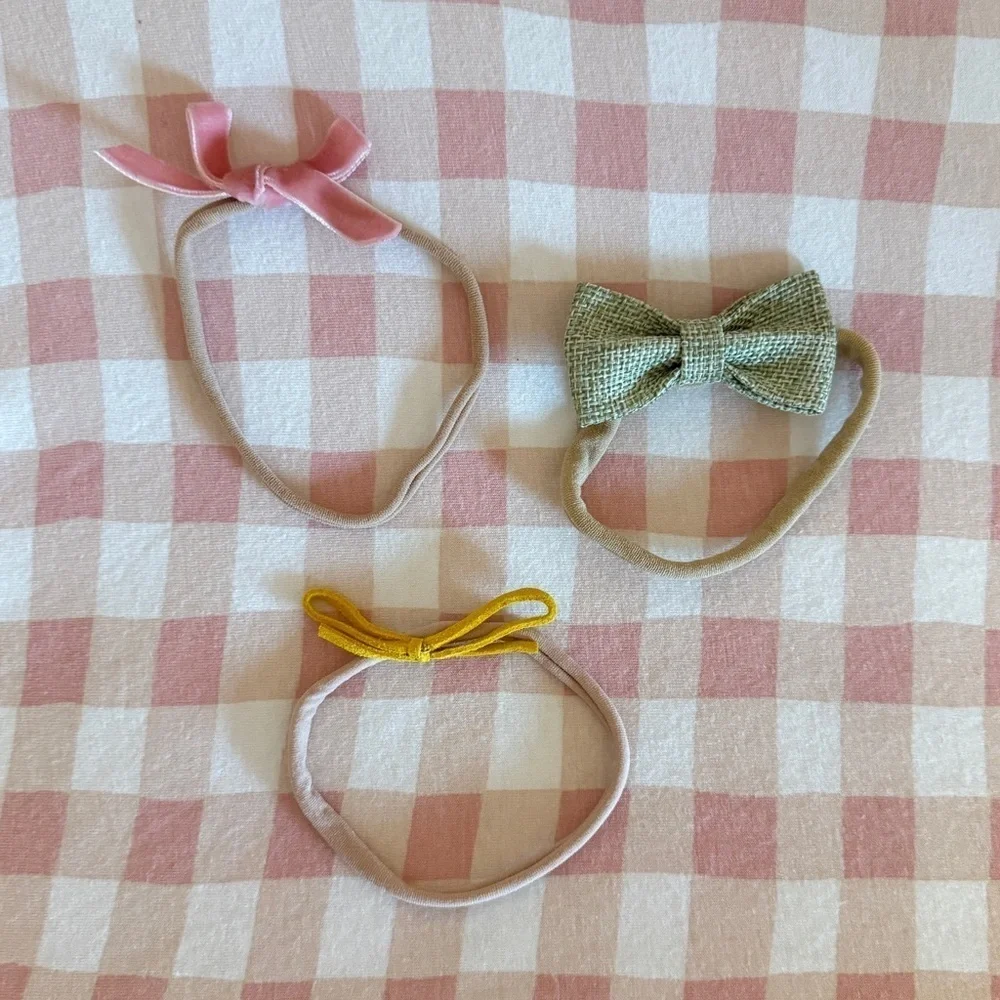 Baby Hair Bow Headband Set - Pink, Green, Yellow